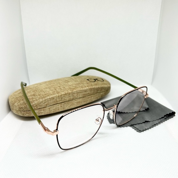 Rose Gold and Green Frame Blue Light Blocking Optical Glasses with Hard Case - Picture 4 of 4